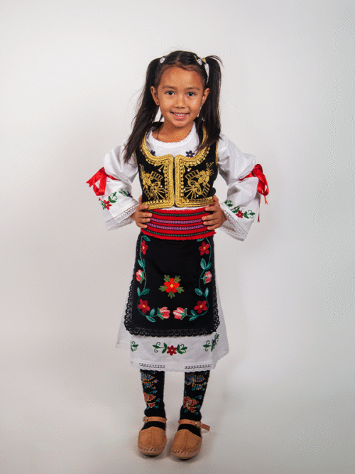 Children’s Šumadija folk costume with dress and vest (model V)