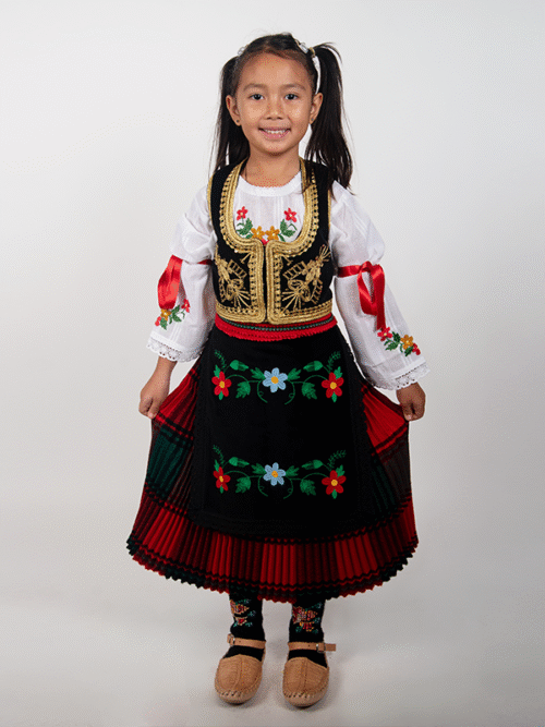 Children’s Girls’ Folk Costume with Woven Skirt and Vest, Model V